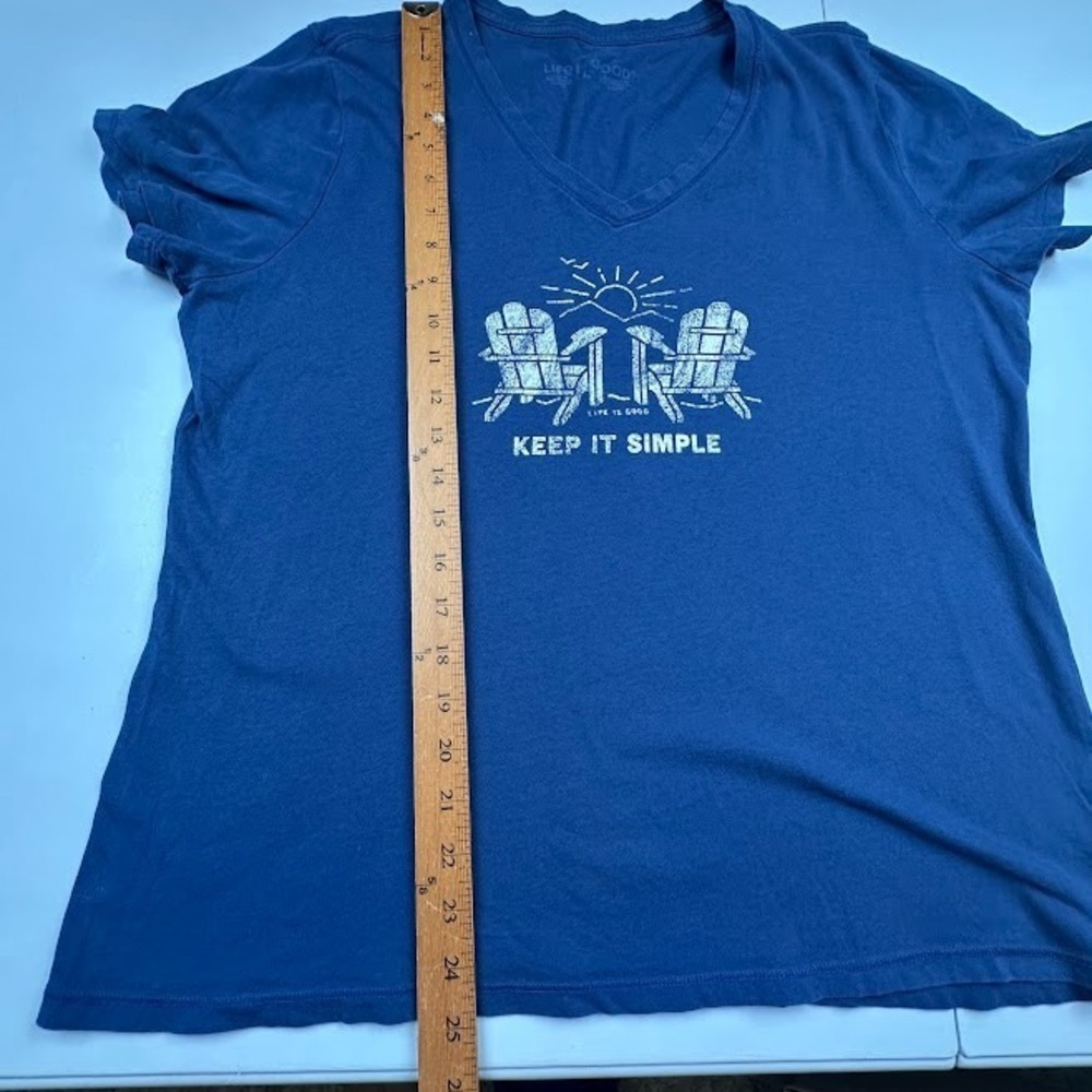 Life Is Good Tshirt Womens Large Blue Short Sleeve V Neck Comfort Summer Beach - Picture 11 of 12